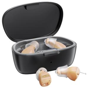 Hearing Aids for Seniors, Invisible Hearing Amplifiers with Noise Cancelling and Comfort In-ear (Black skin tone)