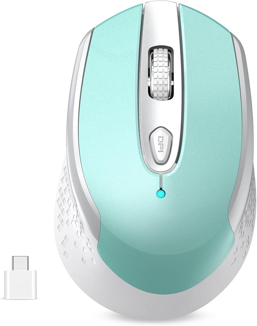 RaceGT USB C Wireless Computer Mouse, 2.4G Silent Cordless Mice for Laptop, Type C Mouse with 6 Buttons and 3 Adjustable DPI for Laptop, Deskbtop, MacBook, PC (mint green)