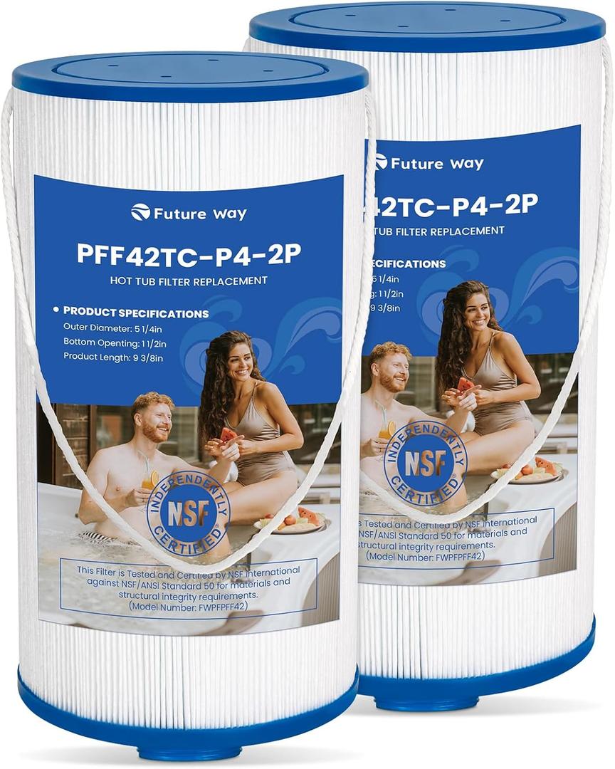 Future Way Hot Tub Filter Replacement for Lifesmart, AquaTerra Spa, Freeflow, Replace Pleatco Pure PFF42TC-P4, Watkins 303279, 78460, Filbur FC-2402, Spa Filters, 42 Sq. Ft, 2 Pack
