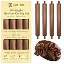 Heatless Curls Overnight, Heatless Hair Curler Set Satin with Button Closure 4 Hair Rollers for Women + Satin Hair Bonnet for Sleeping, Flexi Rods Blowout Rods for Long Hair (A - BROWN)