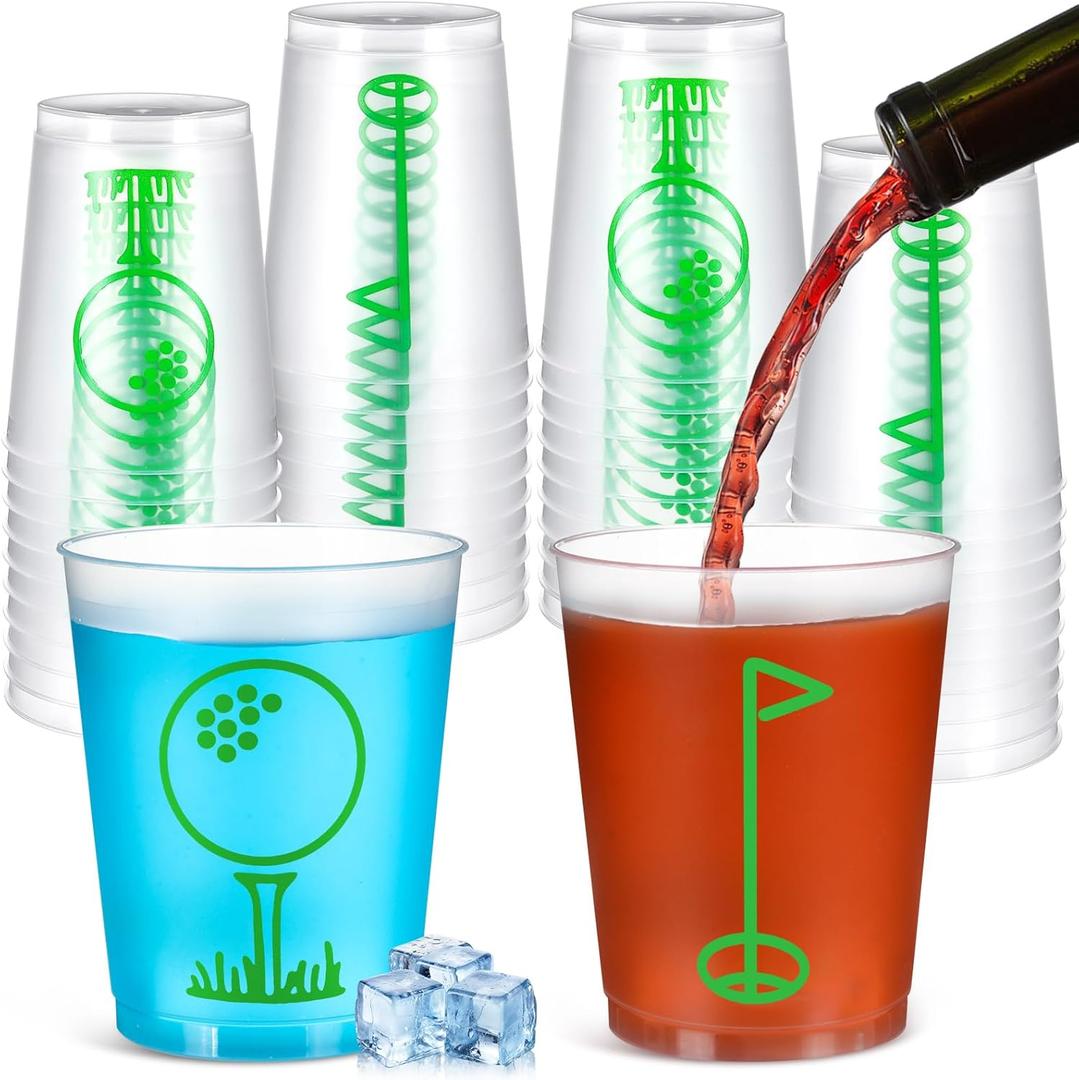 Qinyoung 40 Pcs 12 oz Golf Party Cups Reusable Plastic Clear Frosted Cups Bulk for Sports Golf Birthday Party Supplies Favors Housewarming Gift, Dishwasher Safe