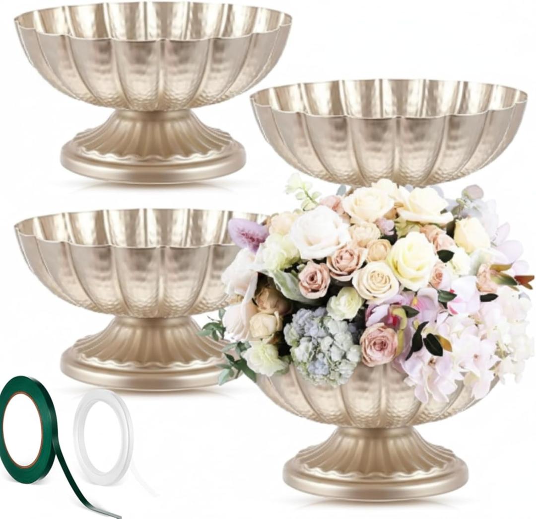 4 Pcs Metal Compote Bowl for Centerpiece Flower Holder Small Compote Vase Decorative Indoor Outdoor Flowers Fruits Plant for Valentine's Day Wedding Home Party Decoration (Silver)