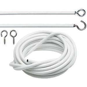 2 x White Curtain Wire Hanging Cord with Self-Adhesive Hook and Eyes for Net Curtain Rods (4 Meter)