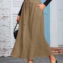 MAKABO Women's Maxi A Line Skirt with Slit, Fall Khaki Ankle Length Skirt Length Tie Outfits for Date Night Vacation, S