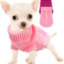 Chihuahua Yorkie Sweater, 2 Pieces Dog Sweaters for Small Dogs, Turtleneck Knitted Dog Clothes for Small Dogs, Winter Warm Pullover Sweaters, Pet Cat Sweater Cold Weather Puppy Clothes Outfits XS (X-Small, Rose-Pink)