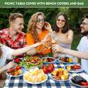 Picnic Table Cover with Bench Covers and Bag, Waterproof Windproof Camping Essentials, Fitted Camping Tablecloths with Elastic Edges for Rectangle Tables and Seats, 72x30 Inches 3 Pcs Set