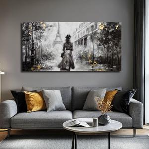 Contemporary Canvas Wall Art Wall Decor for Office Neutral Wall Paintings 24"x48" Gold Foil Poster Print Women Kitchen Art (Grey)