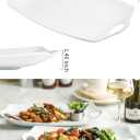 LAUCHUH Serving Platter for Party, 16 inches Large Serving Tray with Handles Porcelain Serving Platters for Meat Serving Dish for Entertaining White Serving Plates for BBQ, Plates Set of 2