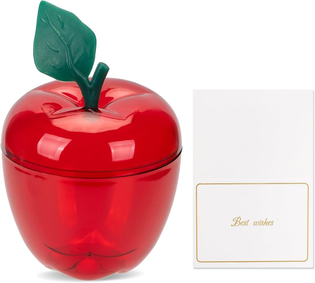 TIEYIPIN Large Red Apple Container with Blank Cards, Plastic Apple Shaped Gift Box Candy Jar, Back to School Teacher Appreciation Gift, Wedding Party Favor, Christmas Decorations Supplies