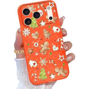 TURYXIA Christmas Phone Case for iPhone 17 Pro Max Glitter Cute Merry Christmas Pattern for Women Boys Girls Girly Sparkly Soft Xmas Holiday Phone Cover for iPhone 17 Pro Max, Gingerbread Man