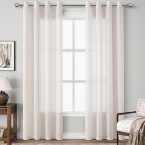 Beige Linen Curtains 84 Inch Length for Living Room 2 Panels Semi Sheer Light Filtering Linen Drapes for Bedroom Window Cloth Textured Cozy Lightweight Farmhouse Boho Curtain Apricot White 52x84