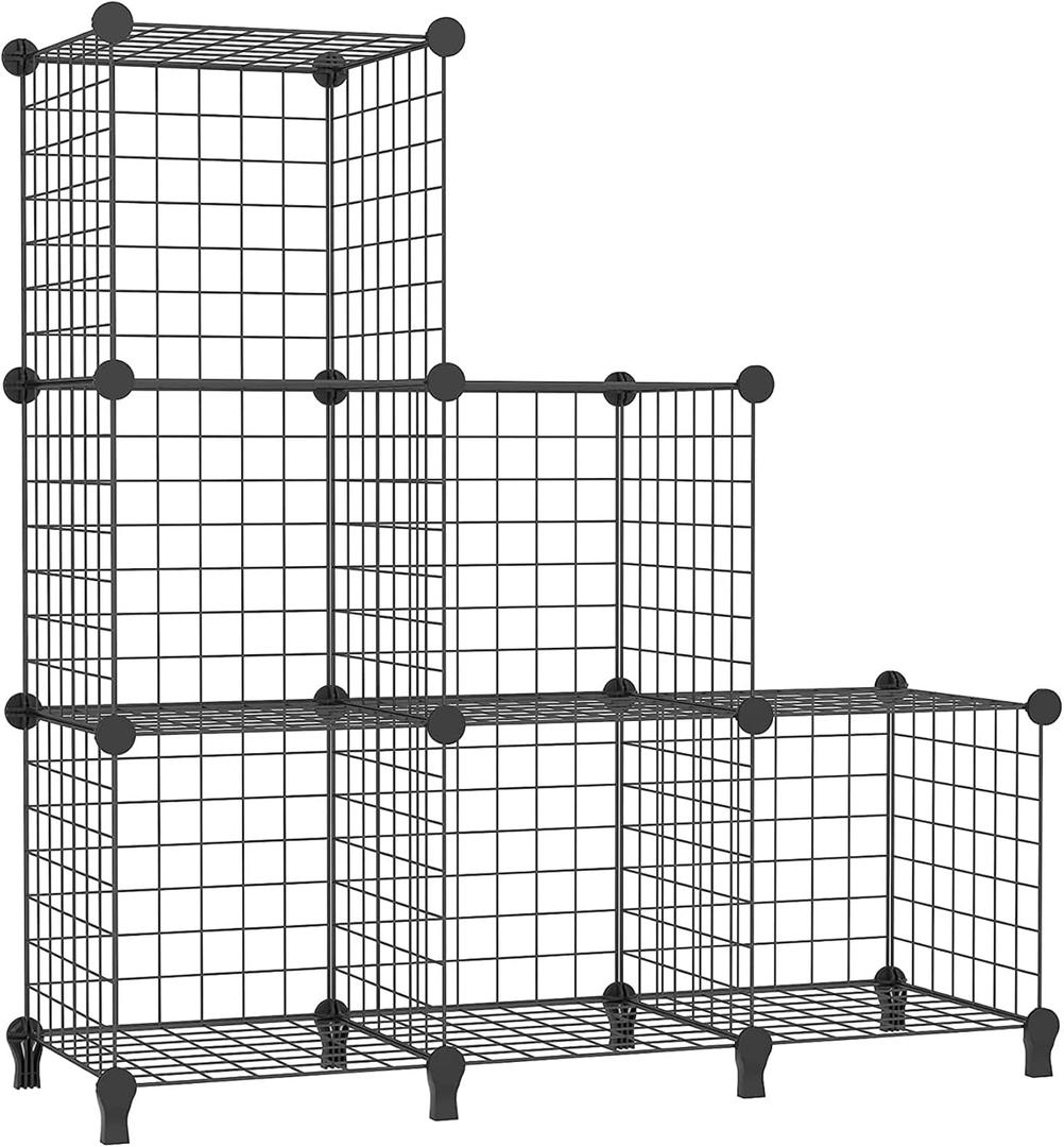 AWTATOS Wire Cube Storage Organizer, Closet Organizers and Storage, Metal 6 Cube Storage Shelves Bookshelf, Portable Closet Clothes Organizer for Bedroom, Home, Office, Black