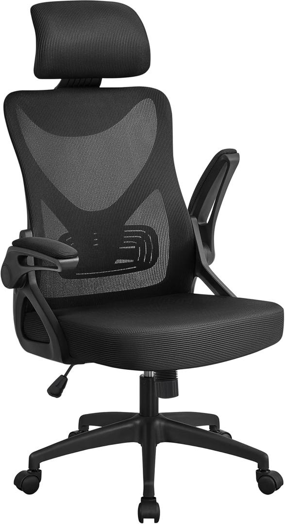 Yaheetech Ergonomic Office Chair, High Back Desk Chair with Headrest and Flip-up Armrest Lumbar Support for Home Office Meeting Room Study, Black