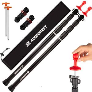 Tarp Poles Heavy Duty Adjustable, AVOFOREST Aviation Aluminum 8.7FT Tent Poles Lengthen and Thicken with Protection Cap Awning Poles Set of 2 for Hiking (Black)
