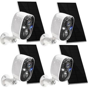 GMK Solar Security Cameras Wireless Outdoor 4 Pack, 2K Battery Powered Cameras for Home Security, Color Night Vision, Motion Detection, 2-Way Talk, IP65 Waterproof, Remote Access, Cloud/SD Storage