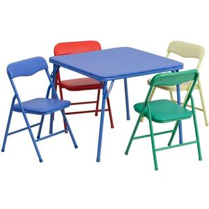 Flash Furniture Mindy Kids 5-Piece set Folding Square Table and Chairs Set for Daycare and Classrooms, Children's Activity Table and Chairs Set, Multicolor (Blue)