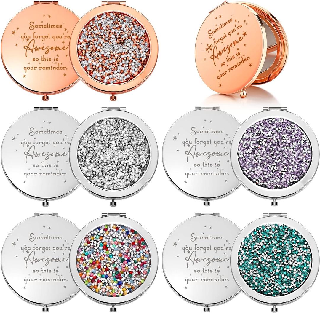 Roowest 10 Pcs Inspirational Compact Mirror Sometimes You Forget You're Awesome Appreciation Gifts for Women Employee Coworker Friends Birthday Party Favors Magnifying Pocket Mirror (Assorted Colors)