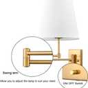 HYDELITE Gold Swing Arm Wall Lamp Brass Wall Sconces with Linen Shade | Plug-in or Hardwired Wall Light Fixtures Bedroom Bedside, House Reading, Living Room, Home Hallway, Dinning Set of 2, 18.8"L x 18.8"W x 18.4"H
