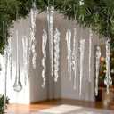 Glass Icicle Ornaments for Christmas Tree Decorations, 32Pcs Clear Glass Icicle Teardrop Hanging Ornaments Pendants for Christmas Tree Frozen Winter Wedding New Year Party Home Decor, 9 Designs