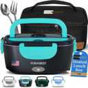 FORABEST Electric Lunch Box for Adults  80W Fast-Heated Lunch Box, 1.5L Stainless Steel Portable Food Warmer, 12/24V for Car/Truck & 110/220V for Office/Travel  Lonchera Elctrica Porttil (Neon Blue)
