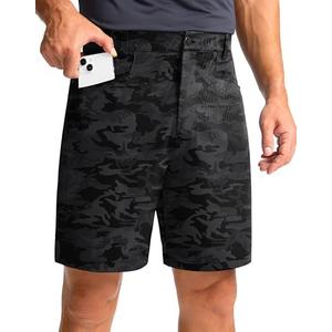 Pudolla Men's Casual Golf Shorts 7" Lightweight Stretch Flat Front Work Dress Shorts for Men with Pockets Small, Black Camo