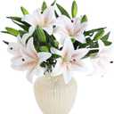 Kimura's Cabin 6Pcs Tiger Lily Fake Flowers Real Touch Faux Lilies with Stems Plants Artificial Lilys Bouquet for Easter Floral Arrangements Wedding Home Table Centerpiece Decor(Pink core White)
