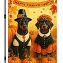 IVN Happy Thanksgiving Garden Flag 12x18 Inch Double Sided Dog Pilgrim Pumpkin Maple Leaf Outdoor Yard Flag for Outside Front Door Lawn Porch Patio Welcome Decor