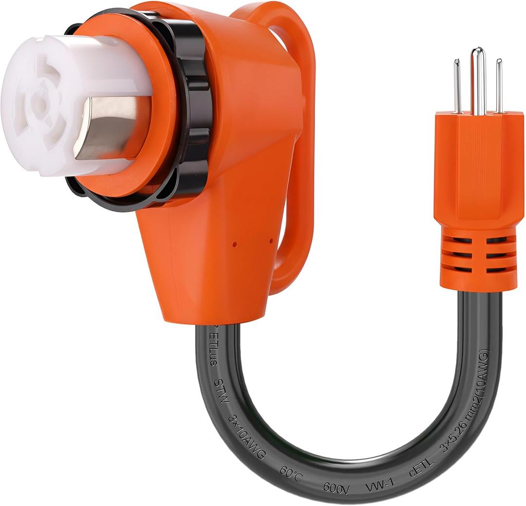 50 Amp to 110 Volt RV Adapter 12 Inch, NEMA 5-15P to NEMA SS2-50R Electrical Power Adapter with Upgraded Grip Handle,10/3 Gauge 90 Twist Lock RV Dogbone Adapter Cord