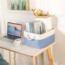 Storage Bins with Sturdy Cotton Handles(3 Pack), Fabric Storage Baskets for Organizing use for Office & Home, Book, Clothes, Toys, Closet Boxes (Medium, Blue-White, 14.2x10.2x7.1 inches)