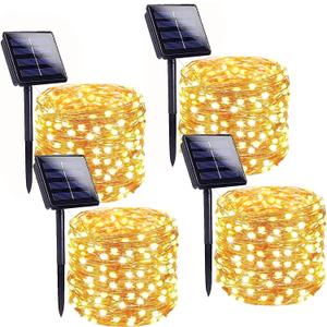 Solar String Lights Outdoor, 4 Pack 160FT 400 LED Solar Twinkle Lights for Outside Waterproof Copper Wire with 8 Modes Solar Fairy Lights for Garden Yard Wedding Christmas Tree Decor (Warm White) (4 Pack(100LED))