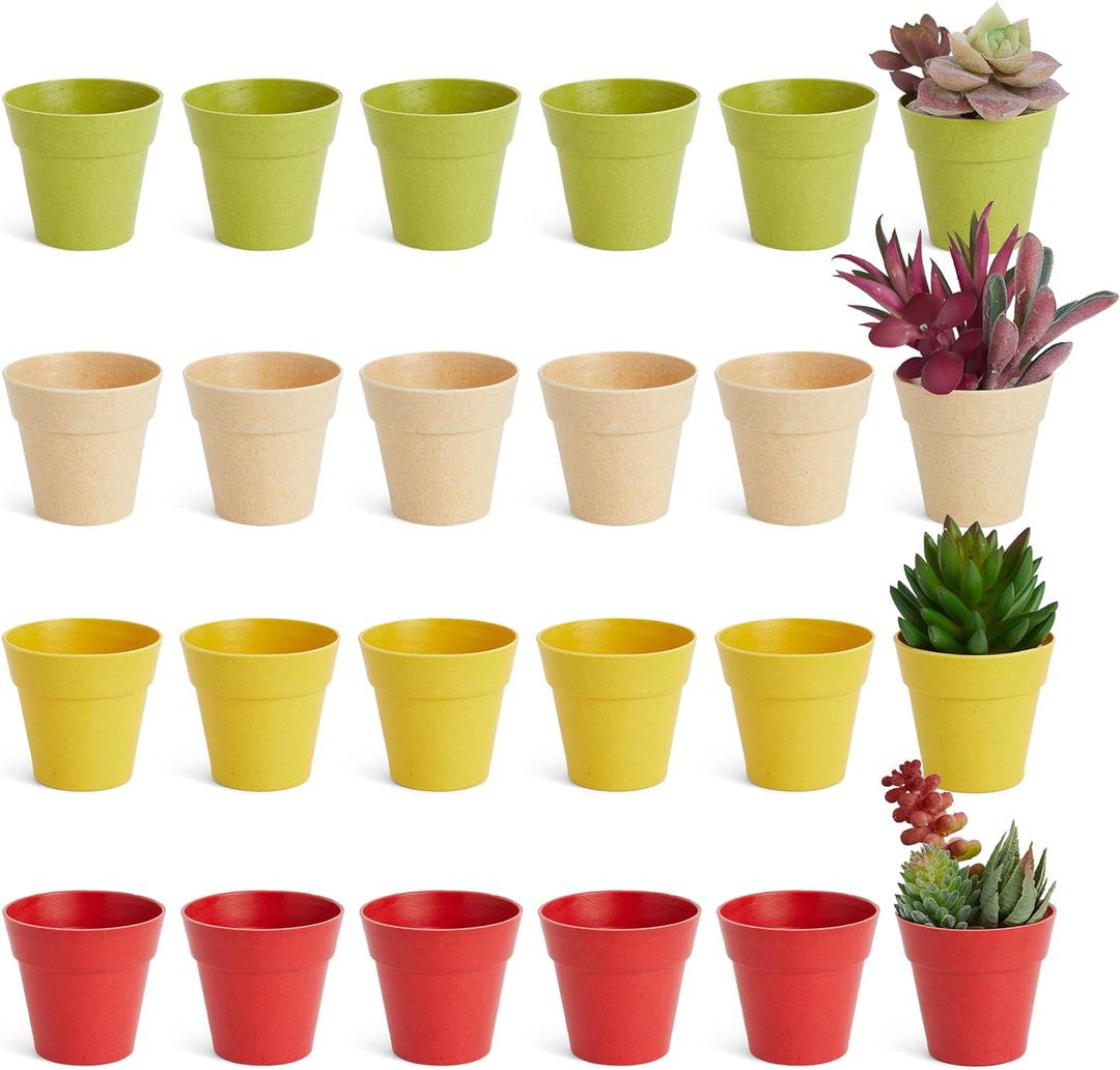 Juvale 24 Pack Tiny Plastic Pots for Plants 1.5 Inch, Mini Planters for Flowers, Succulents (4 Colors) - Plant Pots