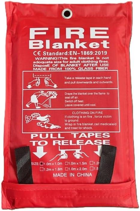 Emergency Fire Blanket for Kitchen, Home, Car, Grilling, Bonfire, 39x39 inches, Fiberglass Fabric with Pull Tapes, Fire Suppression, Reusable, Fire Extinguisher Blanket, Heat Resistant
