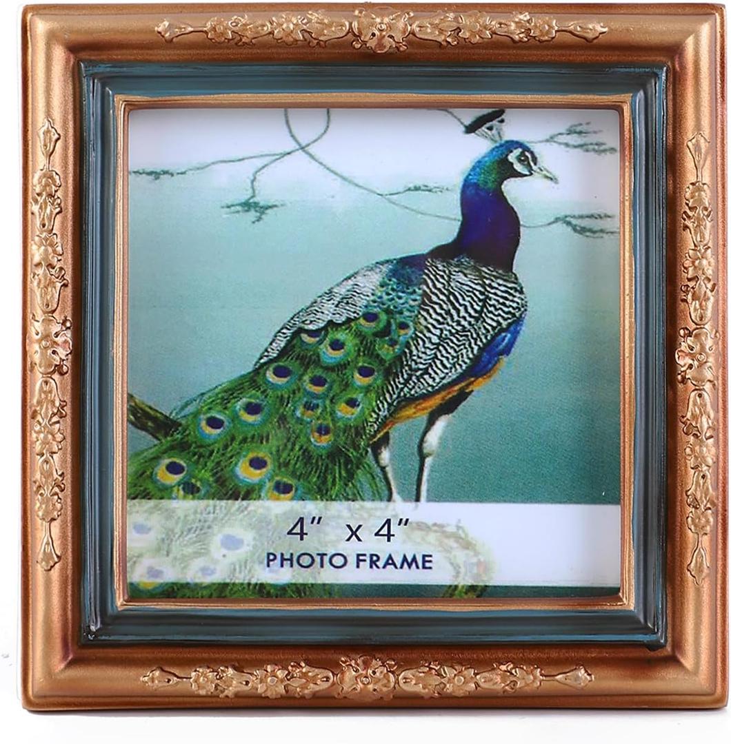 SIKOO 4x4 Vintage picture frames Antique Small Bronze Gold Picture frames Ornate Home Decor Antique Wall Decor Gallary Wall Mount and Tabletop Display