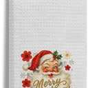 Evcprz Vintage Christmas Santa Kitchen Towels, Merry Christmas Snowflakes Dish Tea Towel for Kitchen, Xmas Red Floral Santa Claus Holiday Decorative Hand Towels for Bathroom, 16x24 Inches, Pack of 2
