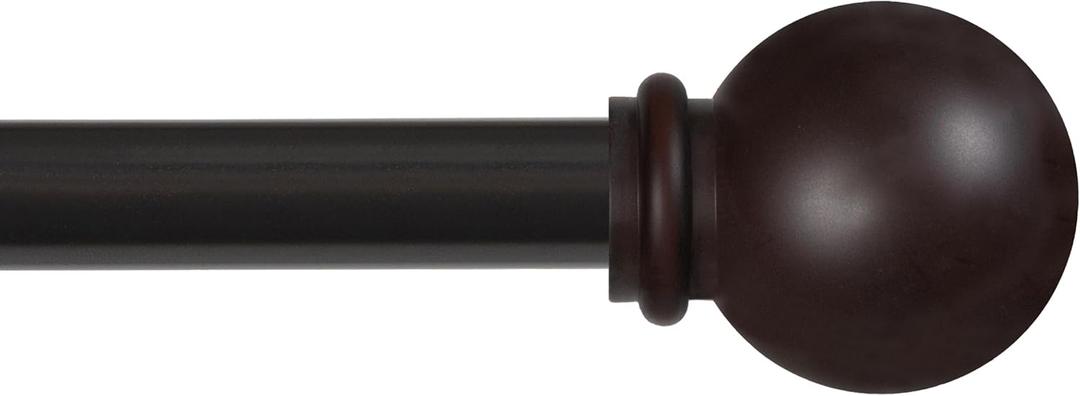Kenney Chelsea Ball End Window Curtain Rod, Adjustable Curtain Rod for Windows 28 to 48 Inches, Extendable Curtain Rod Set, Weathered Brown Curtain Rod
