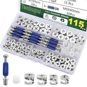 115PCS Cam Locks for Furniture,3-in-1 Eccentric Hardware Wheels, Cam Lock Nuts and Cam Screws, Furniture Cam Lock Fasteners for Drawer Dresser Cabinet