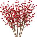 12Pcs Artificial Red Berries Stems, 13.5" Waterproof Burgundy Berry Picks Branches with 25 Berries, Holly Berry Picks for Christmas Tree Decor Wreath Crafts Flowers DIY Garland Candle Rings