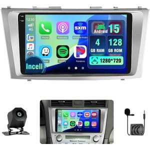 [4+128G] for Toyota Camry 2006-2011 Hikity Android 15 Car Stereo, 9 Incell Touchscreen Radio Wireless CarPlay/Android Auto Bluetooth GPS Navigation WiFi FM/RDS + AHD Backup Camera