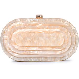 Fecialy Acrylic Evening Clutch Bag for Women Shell Shape Handbags Marbling Purse Formal Party Bridal Wedding Crossbody Bag (Champagne)