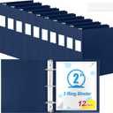 Henoyso 12 Pack 2 Inch Plastic 3 Ring Binder Round Ring, Bulk 2 Inch Flexible Binders Hold 490 Sheets Letter Size with Pocket, Document Organizer for Back to School Classroom Office (Navy Blue)