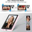 Henrety Wireless Vlog Selfie Monitor Screen for iPhone & Android, Bluetooth Remote, 180 Flip, Magnetic Stand, Wide Screen Mode, Rear Camera Live View for TikTok & YouTube (Pink)