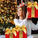 Hillsuren 3 Pack Furry Christmas Nesting Gift Boxes Faux Fur Fabric Stacking Christmas Boxes with Hot Glue Kit Ribbon for Xmas DIY Craft Holiday Present Wrapping Party Decor(Bright Style)