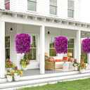 INSPRING Artificial Bougainvillea Faux Flowers Plants Baskets for Outdoor Outside Decoration, 3PCS Fake Silk Flowers Long Trailing Vines UV Resistant Realistic for Front Door Porch Patio (Purple)