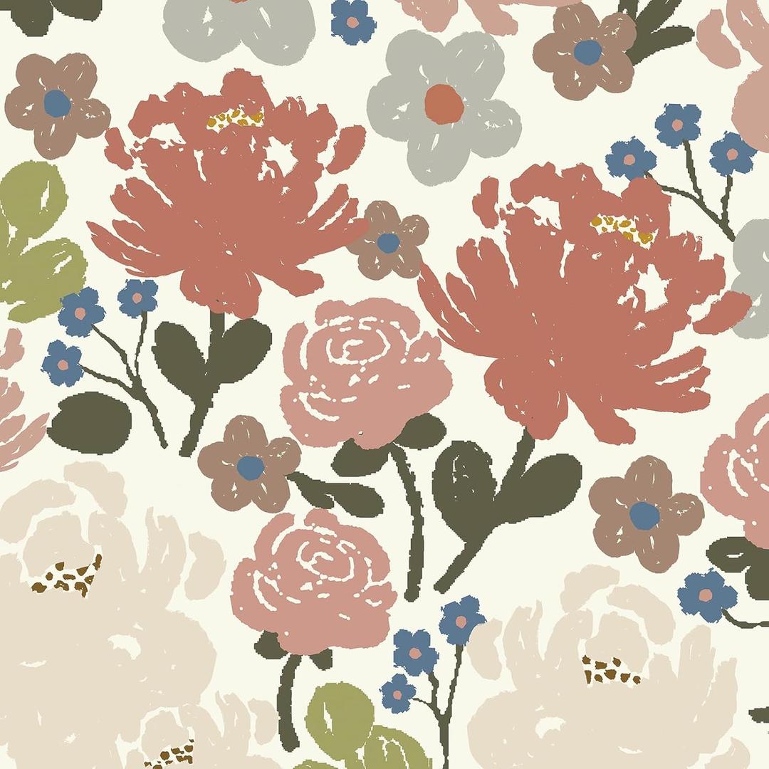 6 x Hopepak 16.1''x118'' Floral Peel and Stick Wallpaper Vintage Rose Flower Contact Paper for Bedroom Self Adhesive Removable Wallpaper Wallpaper for Nursery Bathroom Decor (Red)