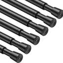 MEXAU 6PCS Small Tension Curtain Rod 27 to 38 Inch,Black Short Curtain Rods No Drilling,Loaded Expandable Spring Curtain Rods for Windows Kitchen,Closet,Cupboard,Door,Bookshelf