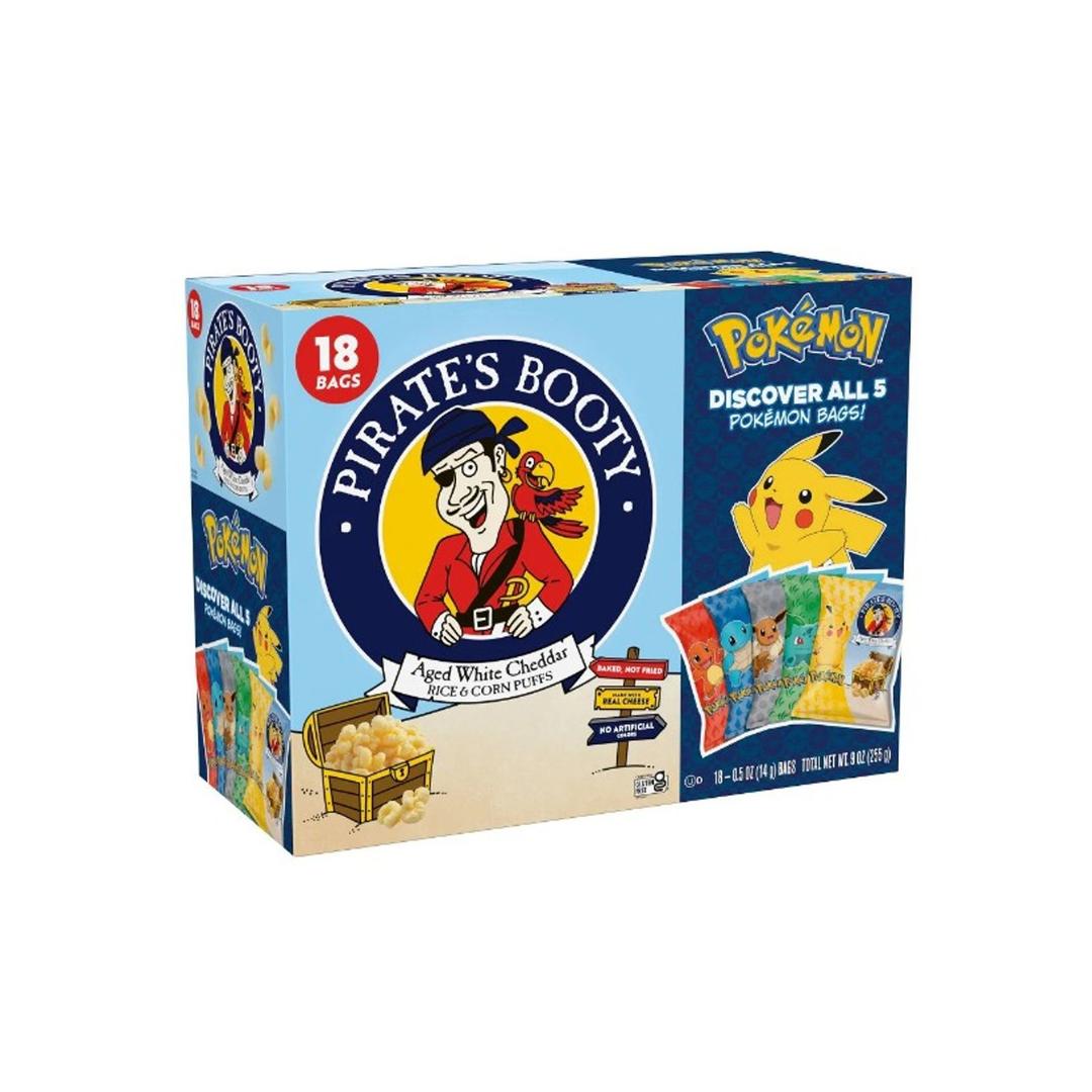 Pack of 3, Pirate's Booty Aged Chips White Cheddar Puffs Snack Multipack Pokemon - 9oz/18ct, BBD 01/26/26