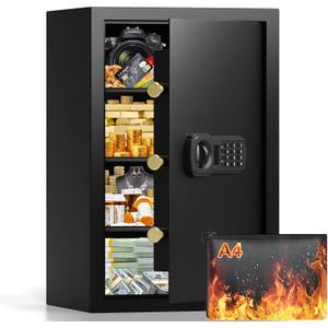 23.62'' Tall Safe Box, 5.0 Cuft Home Safety Box with A4 Fireproof Waterproof Bag, Anti-Theft Security Document Safe with Combination Lock & 3 Removable Shelves, Large Safes for Home Cash Medicines
