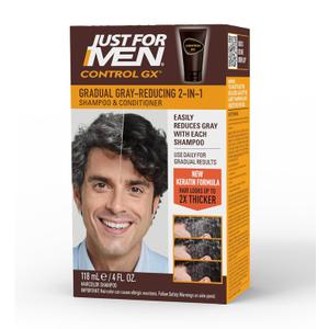 Just For Men Control GX Grey Reducing 2-in-1 Shampoo and Conditioner, Gradual Hair Color with Keratin for Stronger Thicker and Healthier Looking Hair, 4 Fl Oz - Pack of 1