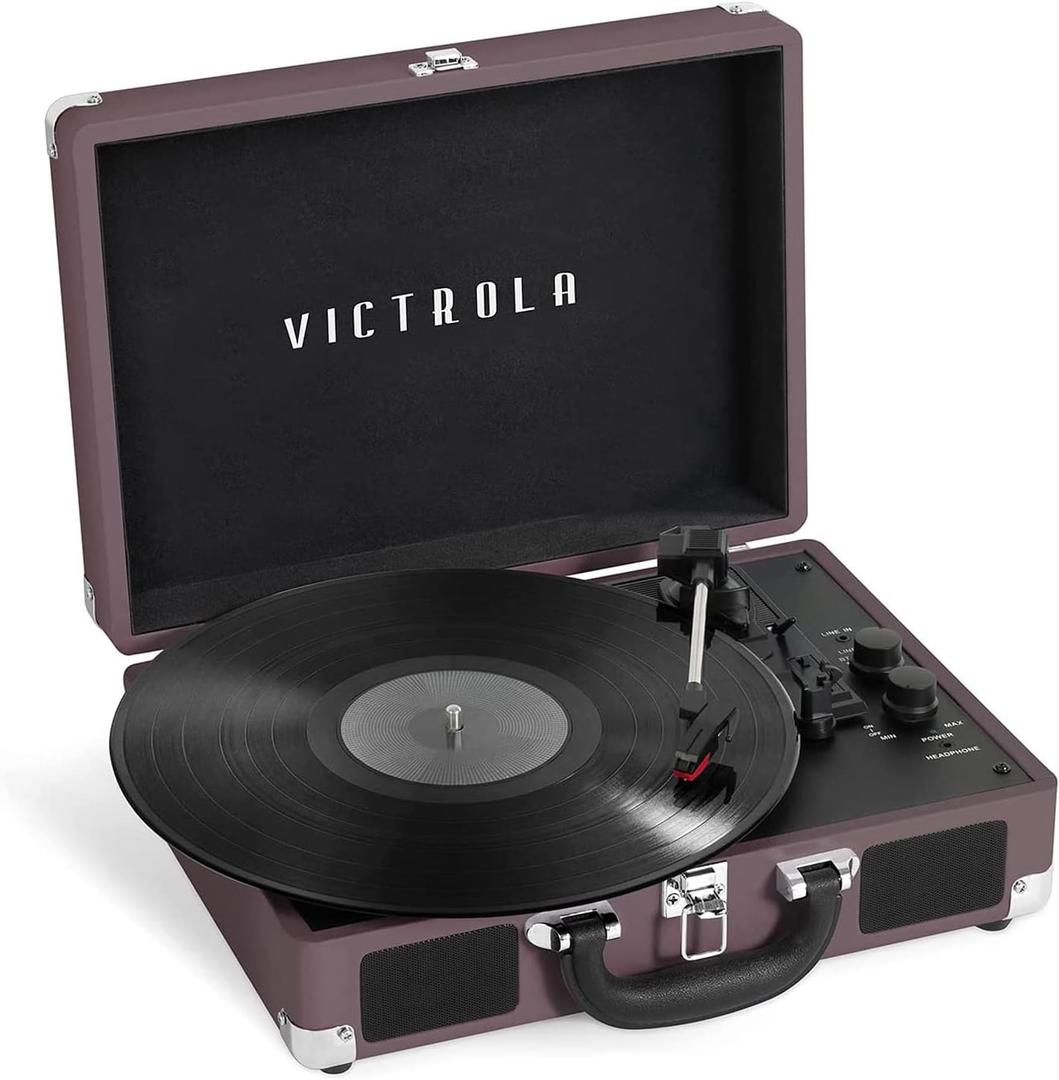Victrola Journey Bluetooth Portable Suitcase Record Player – with Builtin Speakers, 3 Speed Vinyl Record Player, RCA Out, Headphone Jack (Magenta)