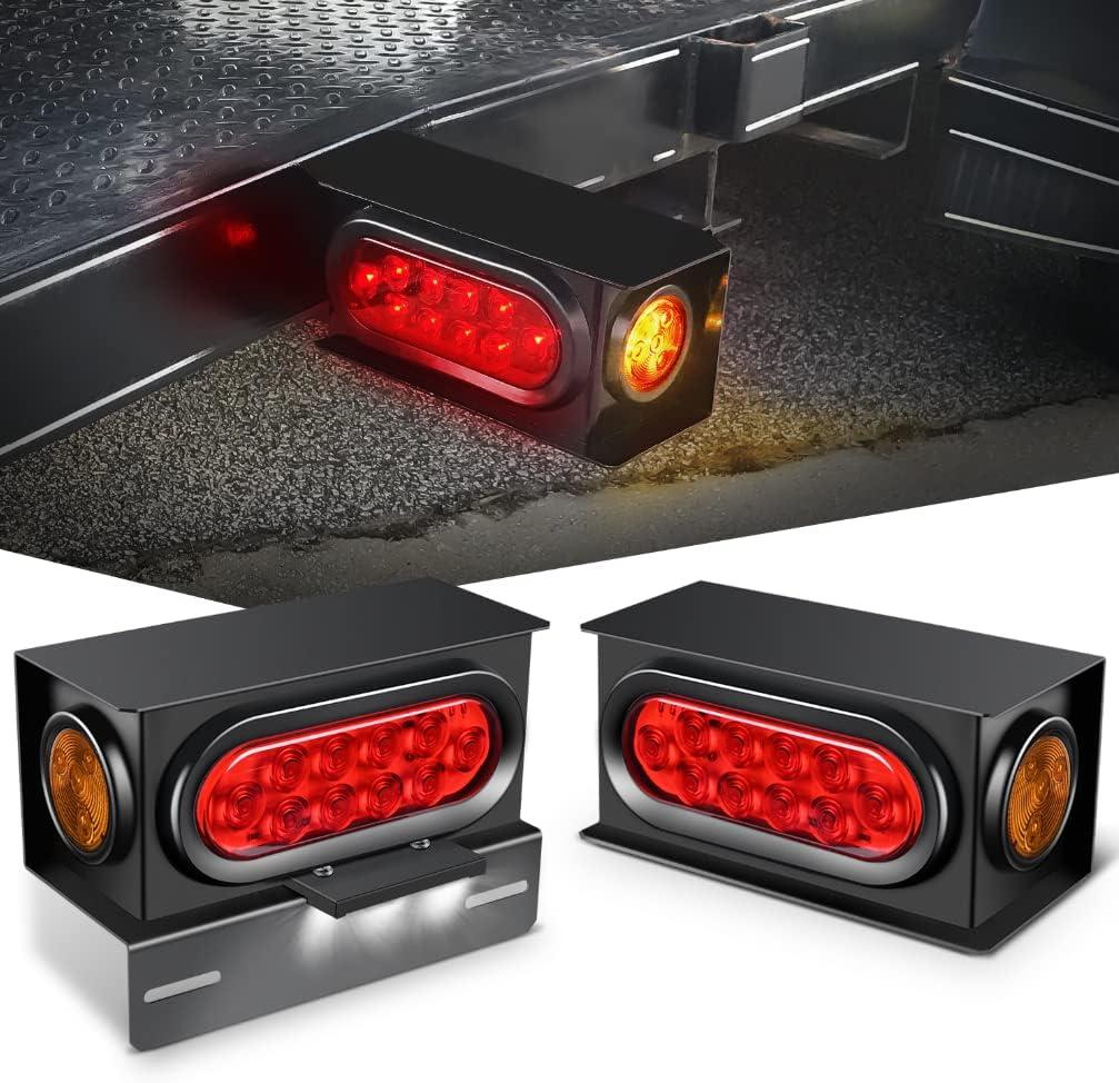 Nilight 2PCS Steel Trailer Light Boxes Housing Kit w/ 6Inch Oval Red Tail Lights 2 Inch Round Amber Side Marker 3LED License Plate Lighting w/Grommet Plugs (Amber Side Lights)